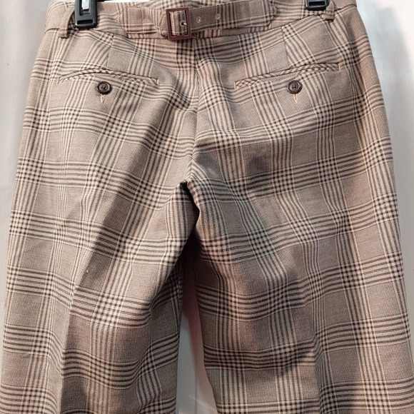 EXPRESS size 6 Brown Plaid Stretch EDITOR Wide Leg Flare Dress Pants Gold Thread - Picture 5 of 12